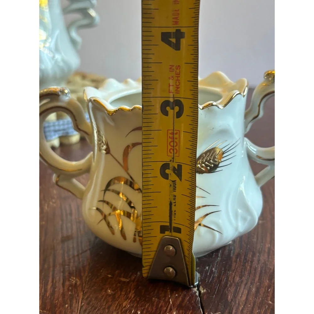 Lefon China Vintage Hand Painted Gold Wheat Tea Set Teapot Sugar Creamer 20595
